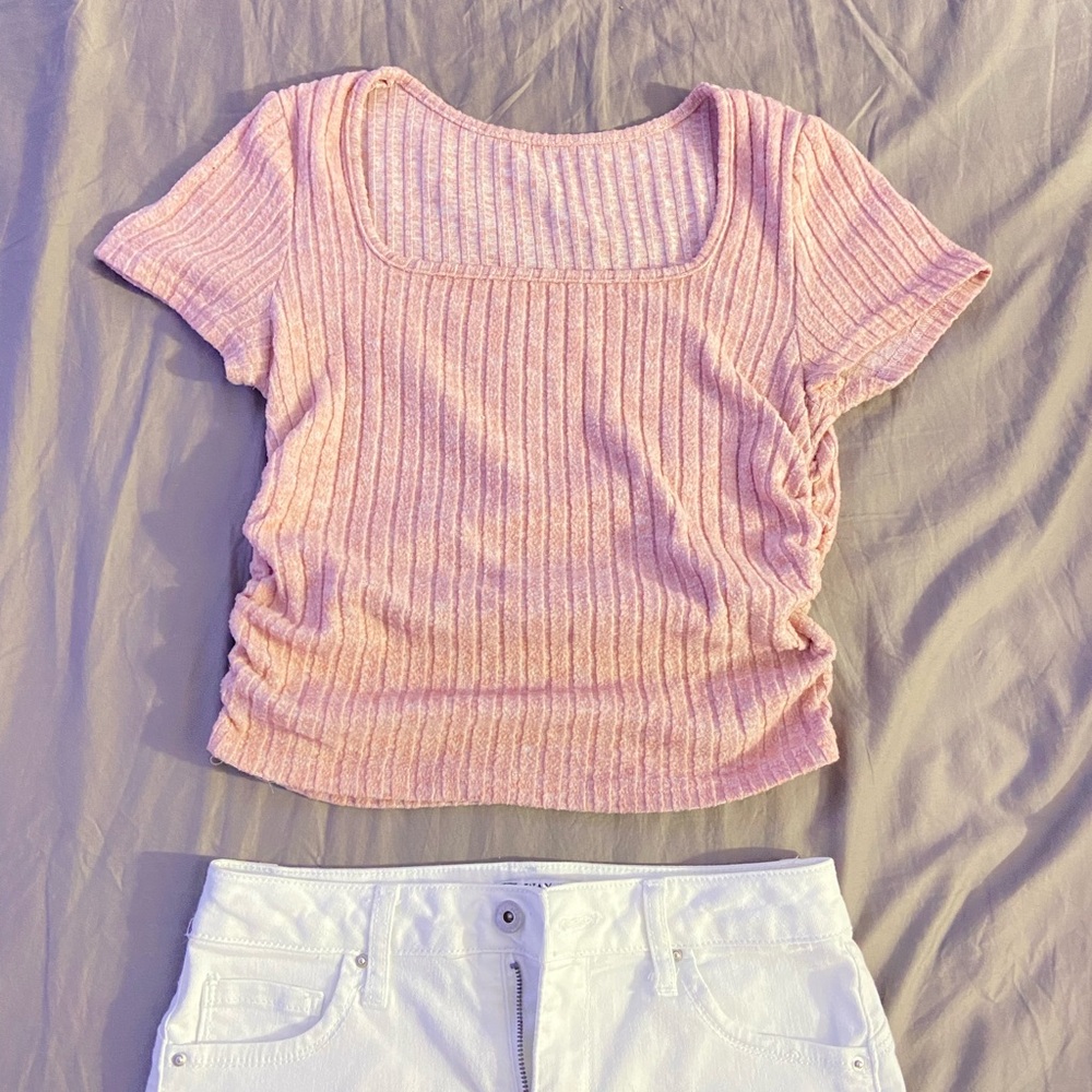 Pink Ribbed Knit Top